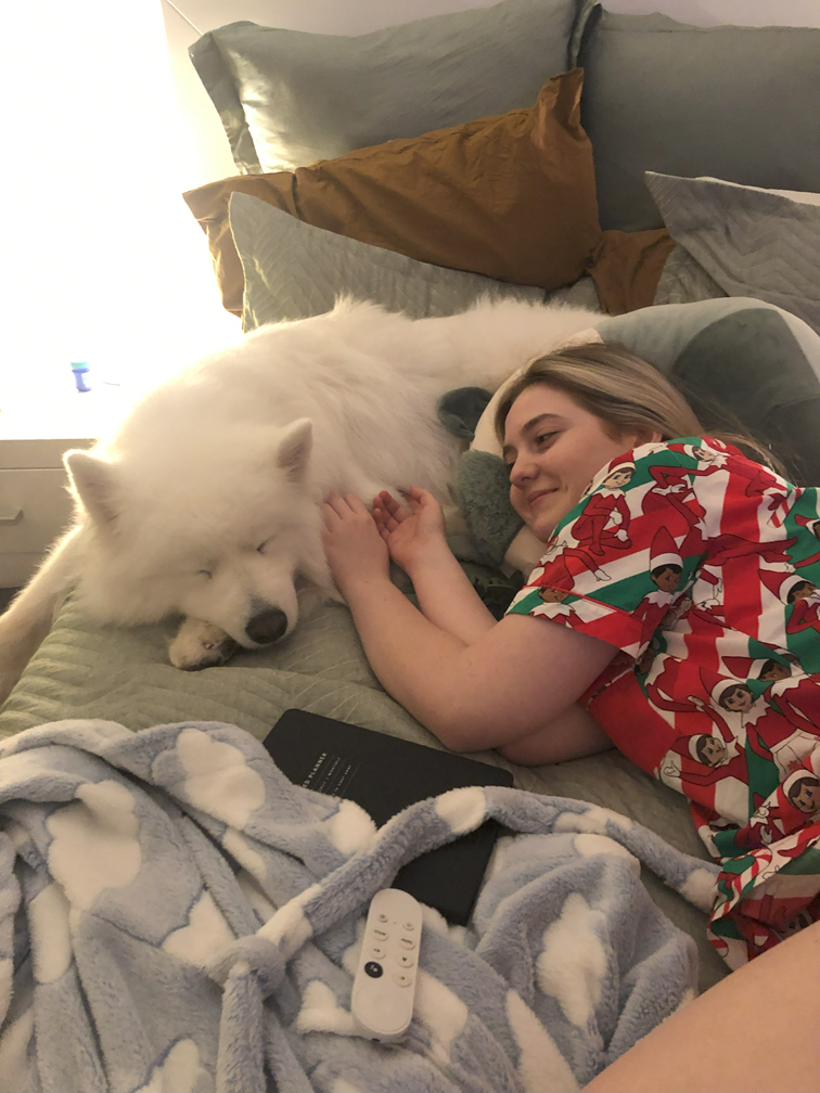 Photo of Meeka the dog with Mikayla